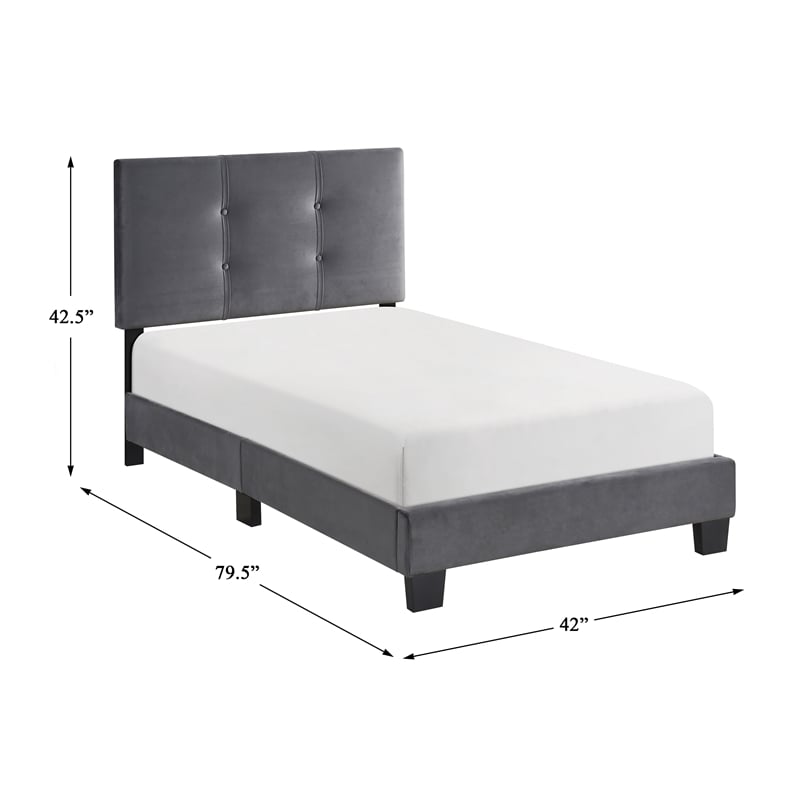 Lexicon Newberry Velvet Twin Platform Bed in Dark gray