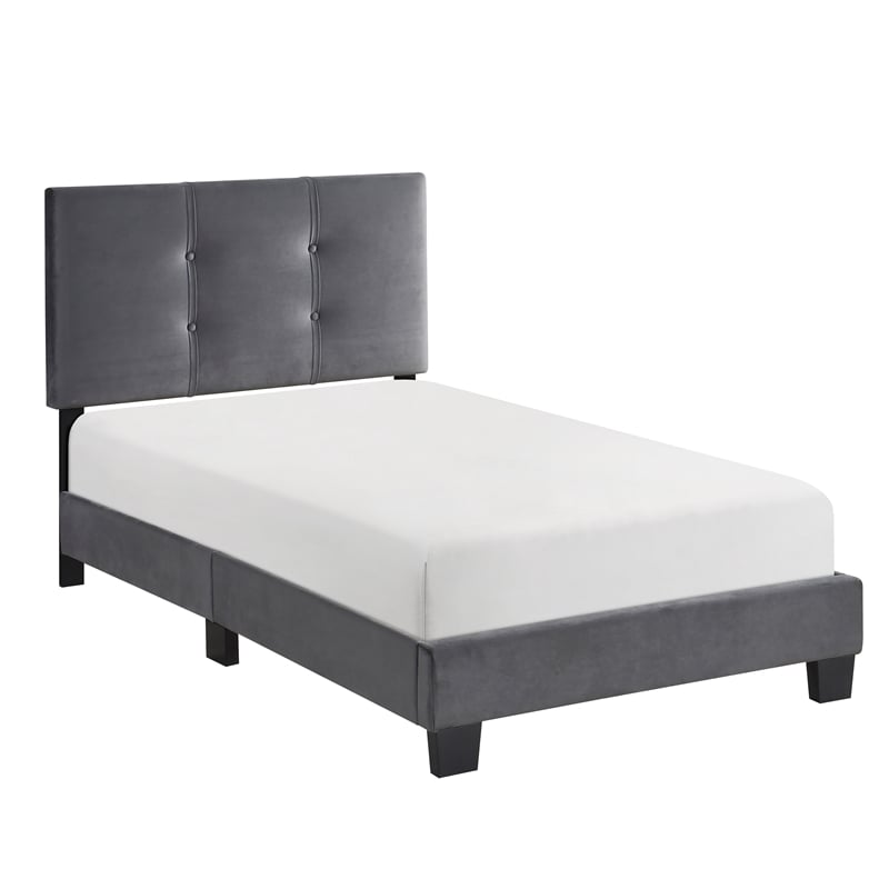 Lexicon Newberry Velvet Twin Platform Bed in Dark gray