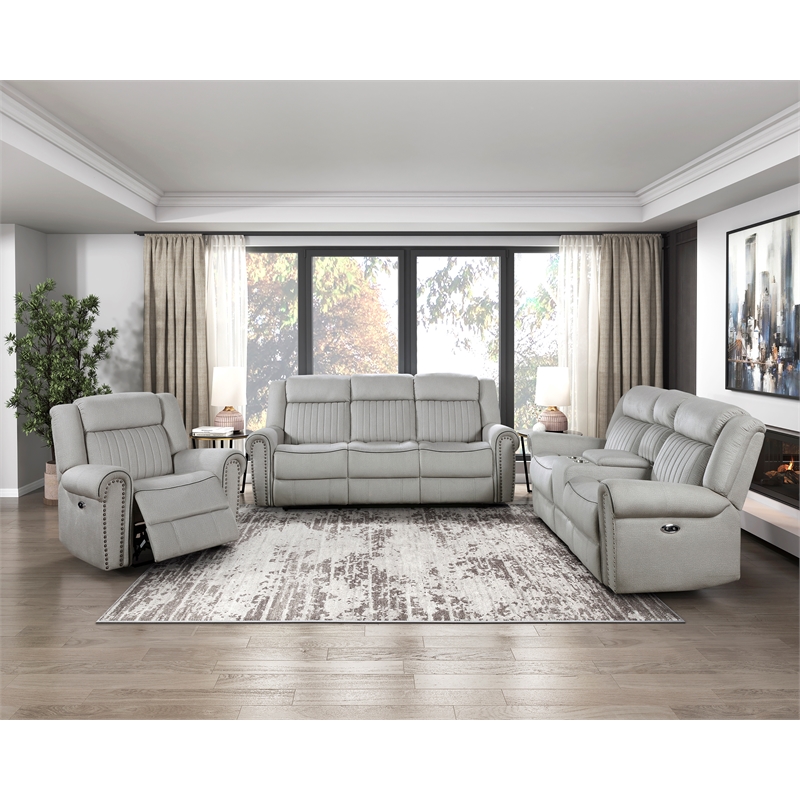 Lexicon Brennen Microfiber Upholstery Power Reclining Chair in Mist Color