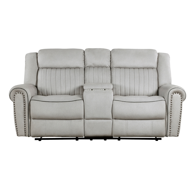 Lexicon Brennen Microfiber Dbl Reclining Love Seat with Center Console in Mist