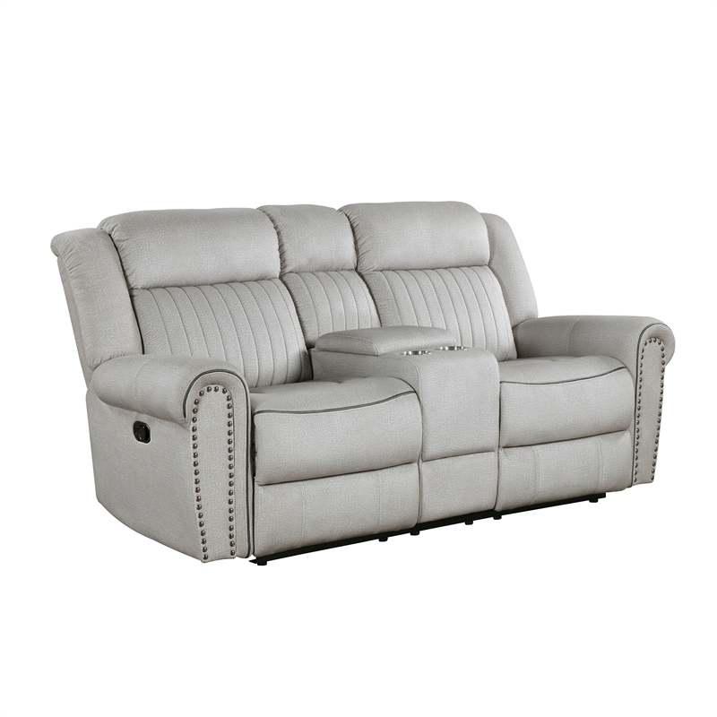 Lexicon Brennen Microfiber Dbl Reclining Love Seat with Center Console in Mist
