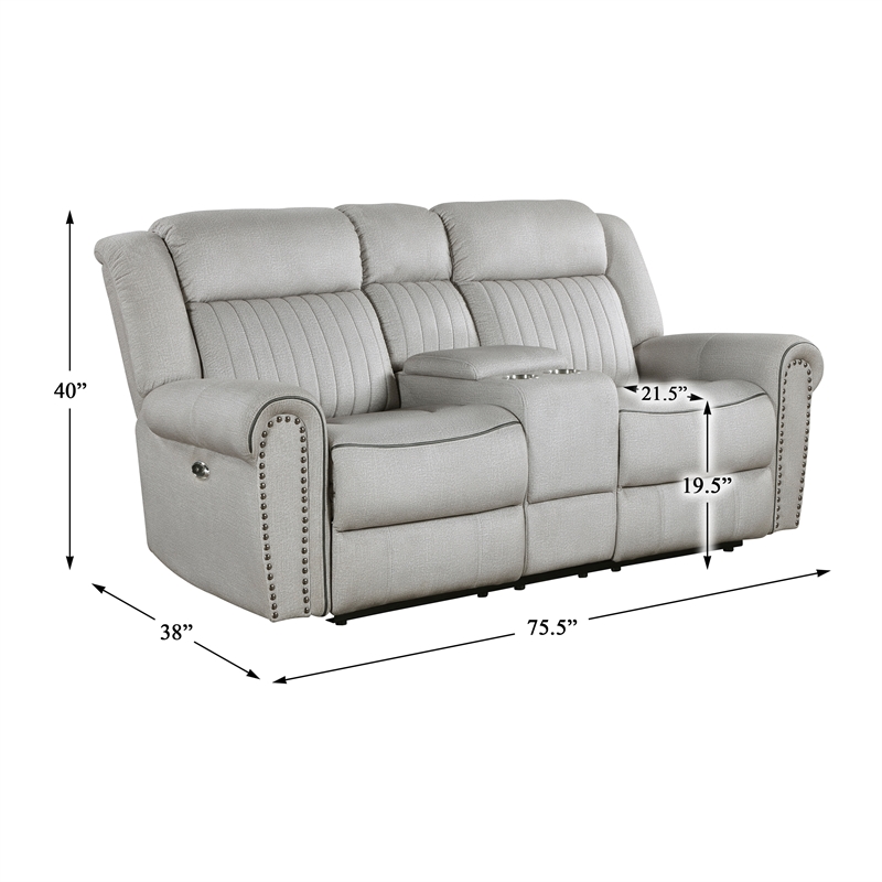 Lexicon Brennen Microfiber Pwr Dbl Rclng Love Seat with Center Console in Mist
