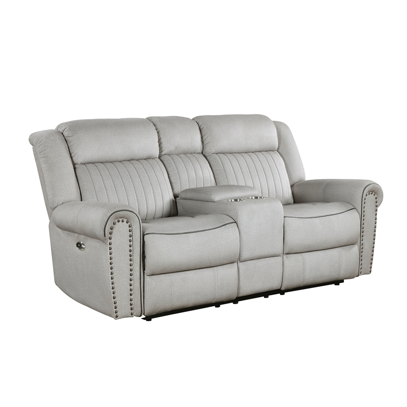 Lexicon Brennen Microfiber Pwr Dbl Rclng Love Seat with Center Console in Mist