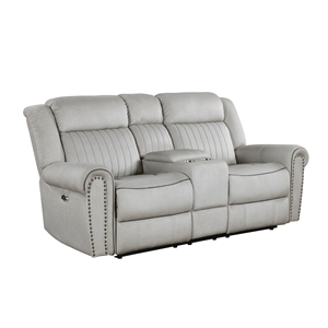 lexicon brennen microfiber pwr dbl rclng love seat with center console in mist