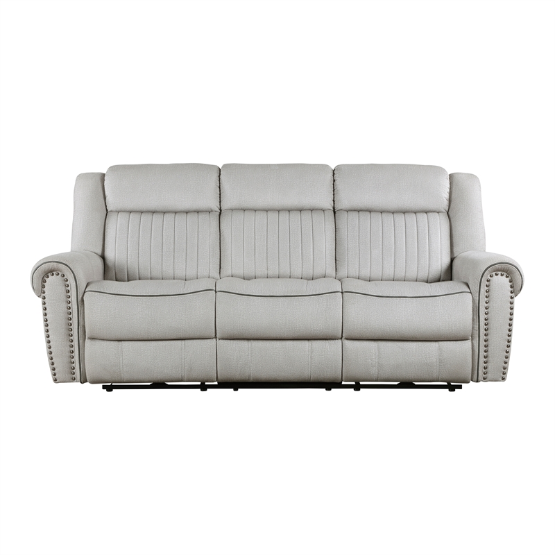 Lexicon Brennen Microfiber Upholstery Power Double Reclining Sofa in Mist Color