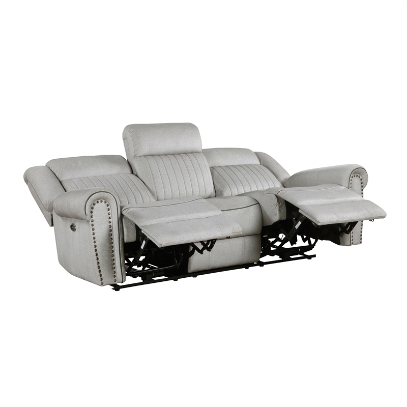 Lexicon Brennen Microfiber Upholstery Power Double Reclining Sofa in Mist Color