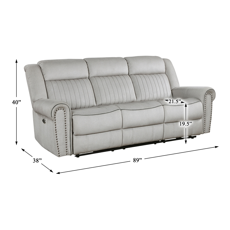 Lexicon Brennen Microfiber Upholstery Power Double Reclining Sofa in Mist Color