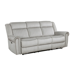 Lexicon Brennen Microfiber Upholstery Power Double Reclining Sofa in Mist Color