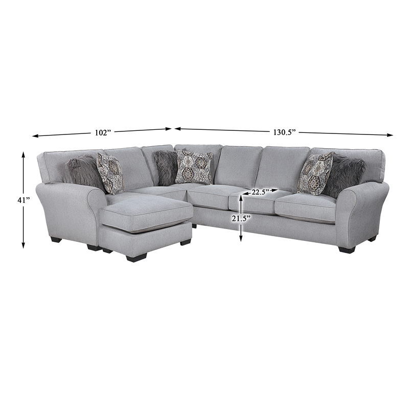 Lexicon Kieran Chenille 2-Piece Reversible Sectional in Gray