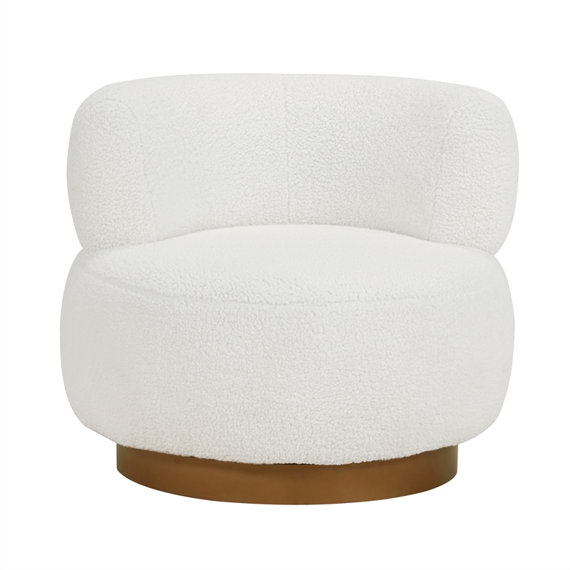 Lexicon Novella Sherpa Fabric Upholstery Swivel Chair in White