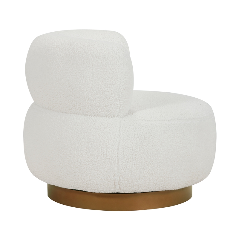 Lexicon Novella Sherpa Fabric Upholstery Swivel Chair in White