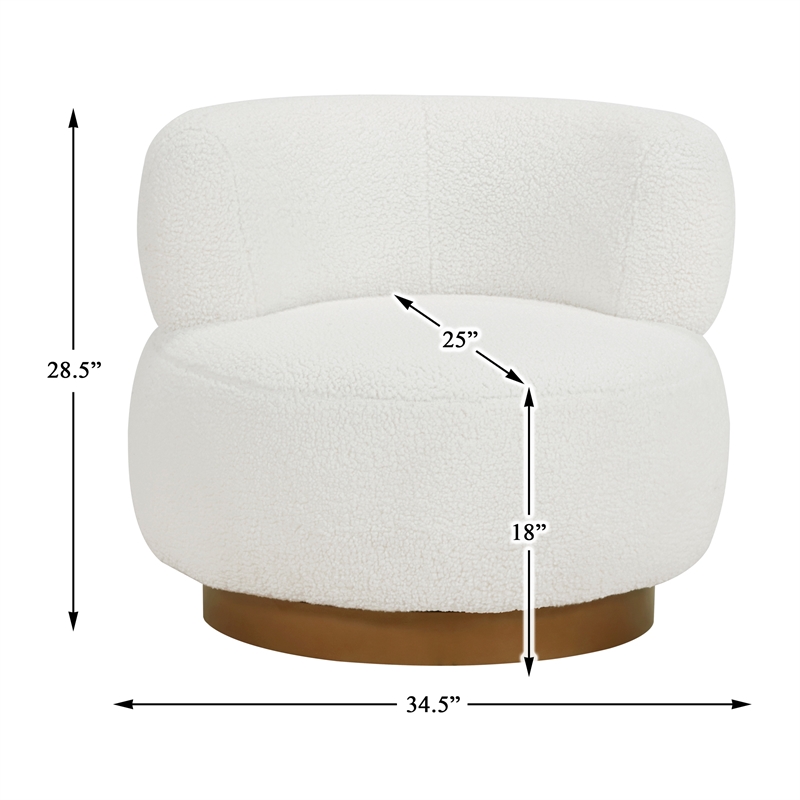 Lexicon Novella Sherpa Fabric Upholstery Swivel Chair in White