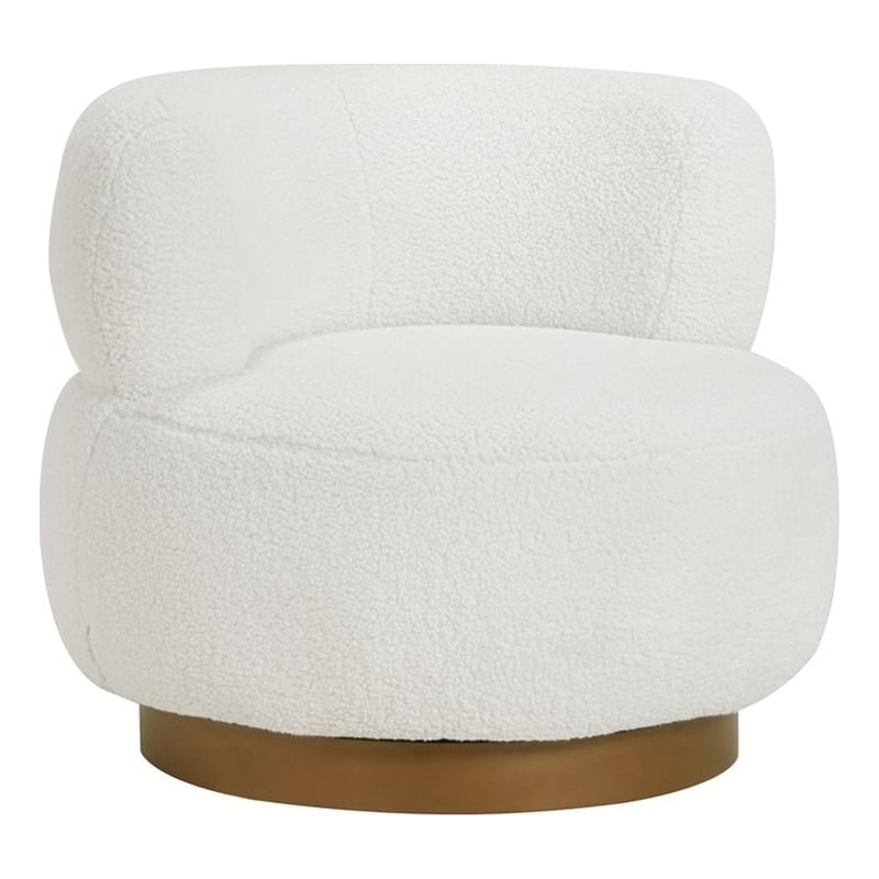 Lexicon Novella Sherpa Fabric Upholstery Swivel Chair in White