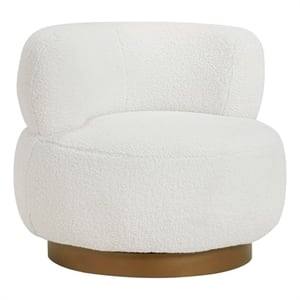 Lexicon Novella Sherpa Fabric Upholstery Swivel Chair in White