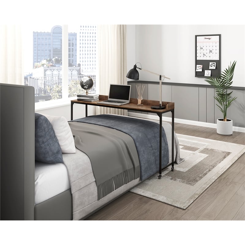Lexicon Sumter Adjustable Height Over-The-Bed Desk with Castors in Rustic Brown