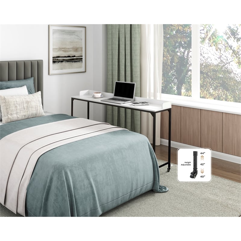 Lexicon Sumter Adjustable Height Over-The-Bed Desk with Castors in White