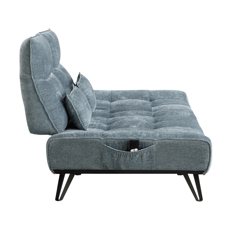 Lexicon Quonsett Chenille Sofa with Adjustable Seat Depth and Headrests in Blue
