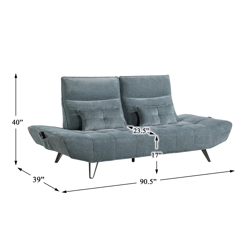 Lexicon Quonsett Chenille Sofa with Adjustable Seat Depth and Headrests in Blue