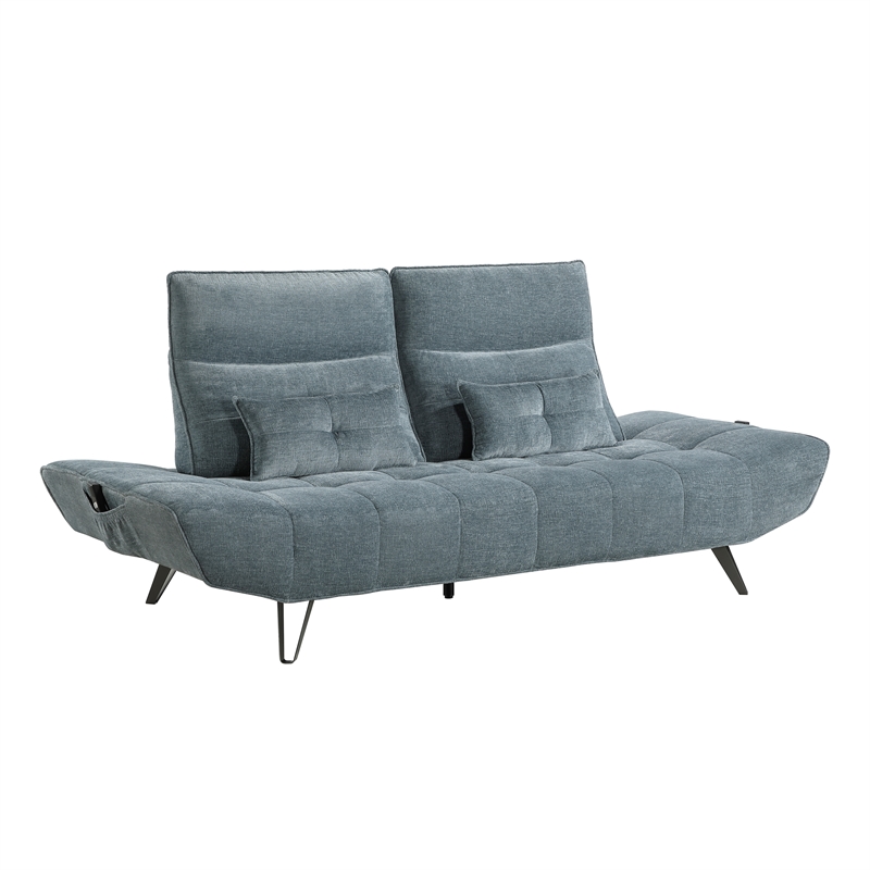 Lexicon Quonsett Chenille Sofa with Adjustable Seat Depth and Headrests in Blue