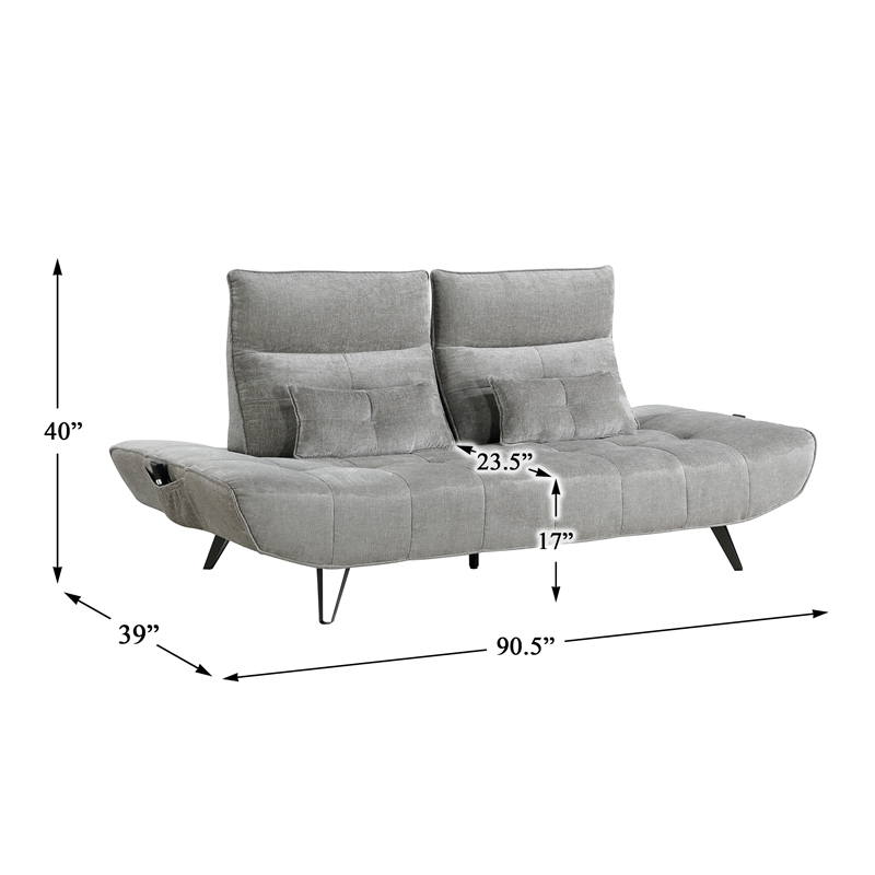 Lexicon Quonsett Chenille Sofa with Adjustable Seat Depth and Headrests in Gray