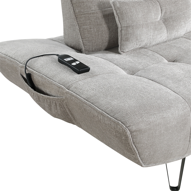 Lexicon Quonsett Chenille Sofa with Adjustable SeatDepth and Headrests LightGray