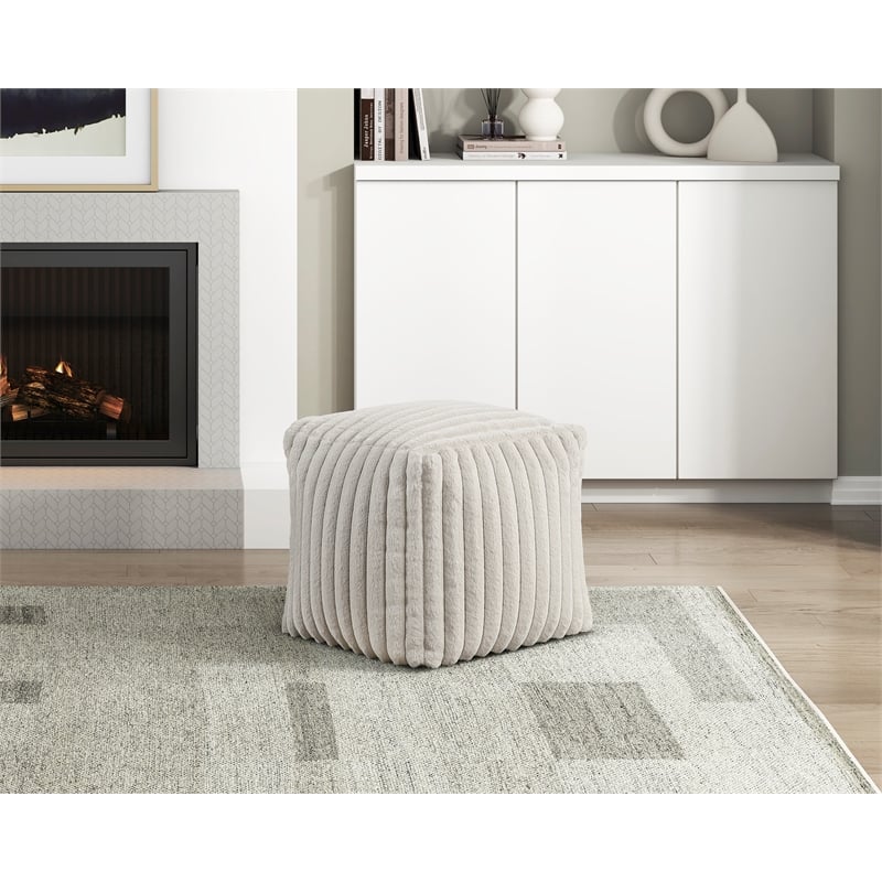 Lexicon Simpsonville Corduroy Fabric Upholstery Pouf in Off White