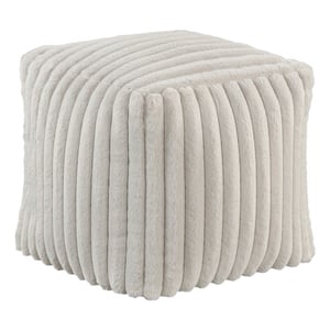 Lexicon Simpsonville Corduroy Fabric Upholstery Pouf in Off White