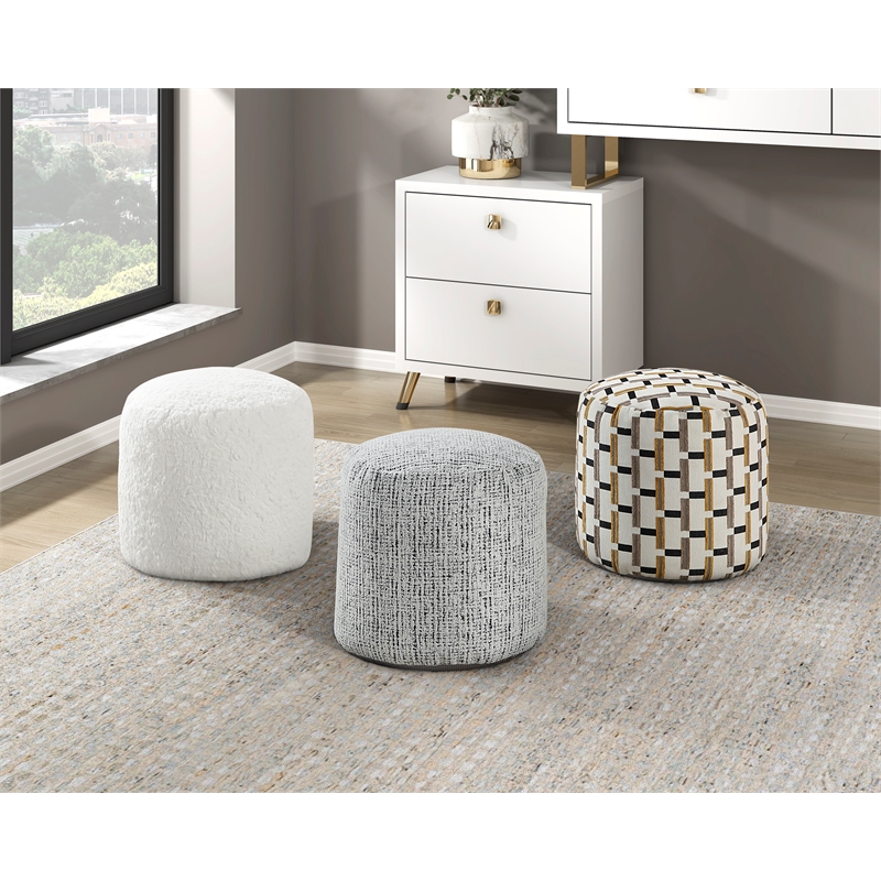 Lexicon Nice Fur Fabric Pouf in Off White
