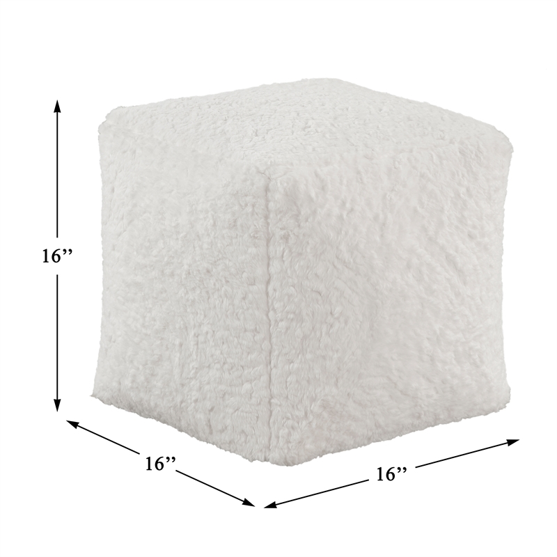 Lexicon Celina Fur Fabric Pouf in Off White