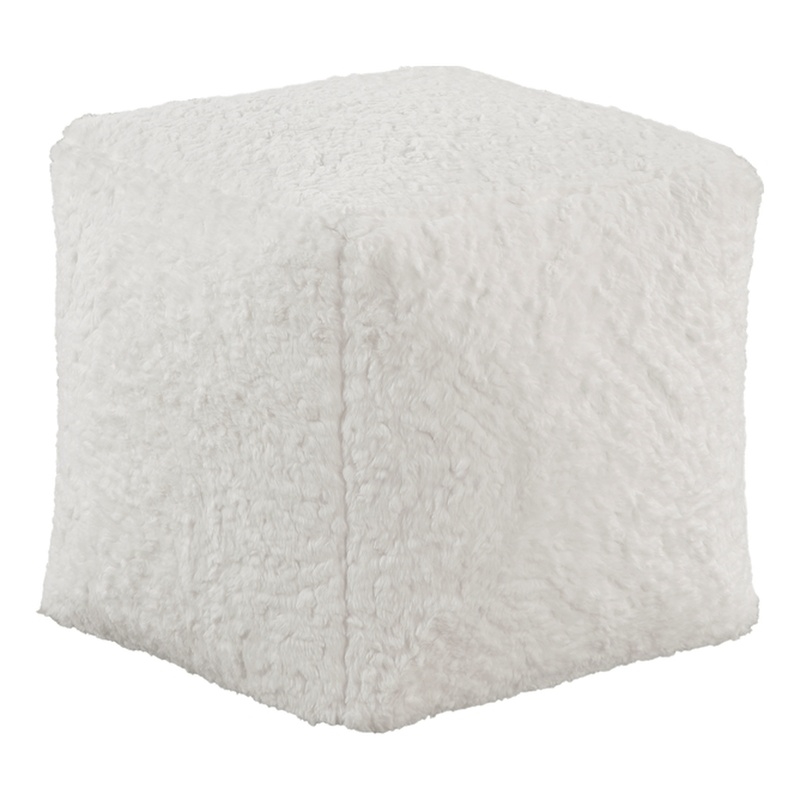 Lexicon Celina Fur Fabric Pouf in Off White