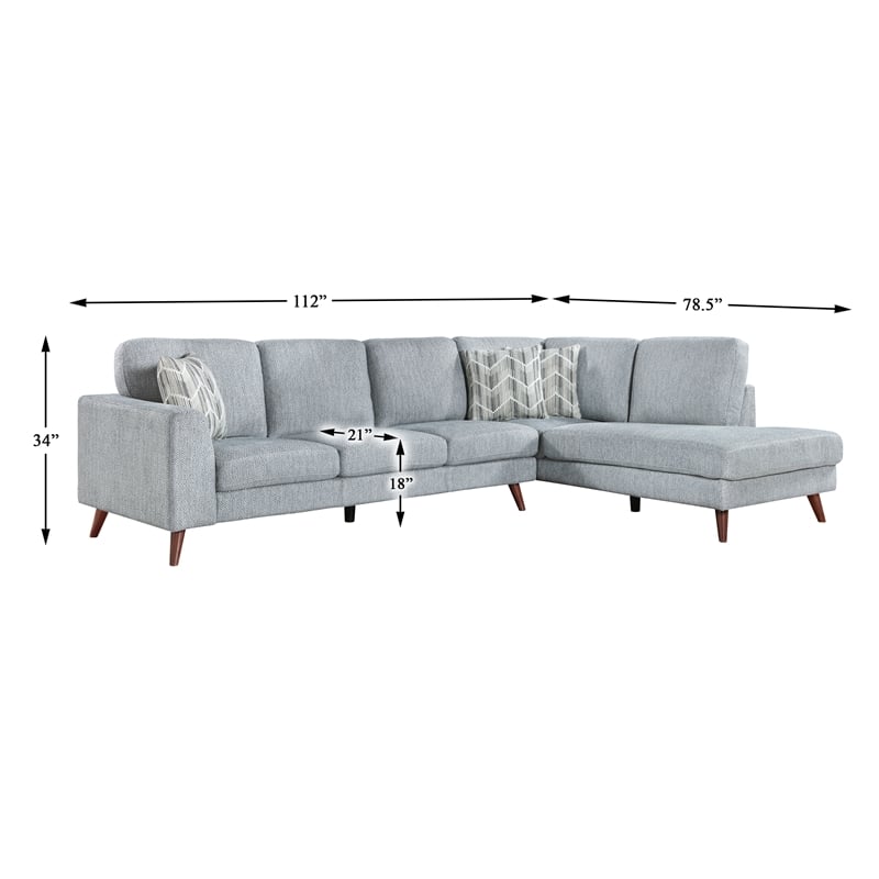 Lexicon Broadway Chenille 2-Piece Sectional with Right Chaise in Blue-gray