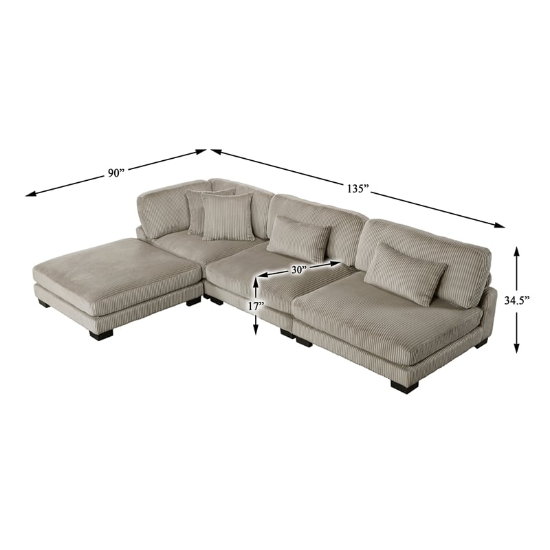 Lexicon Traverse Corduroy 4-Piece Modular Sectional with Ottoman in Taupe