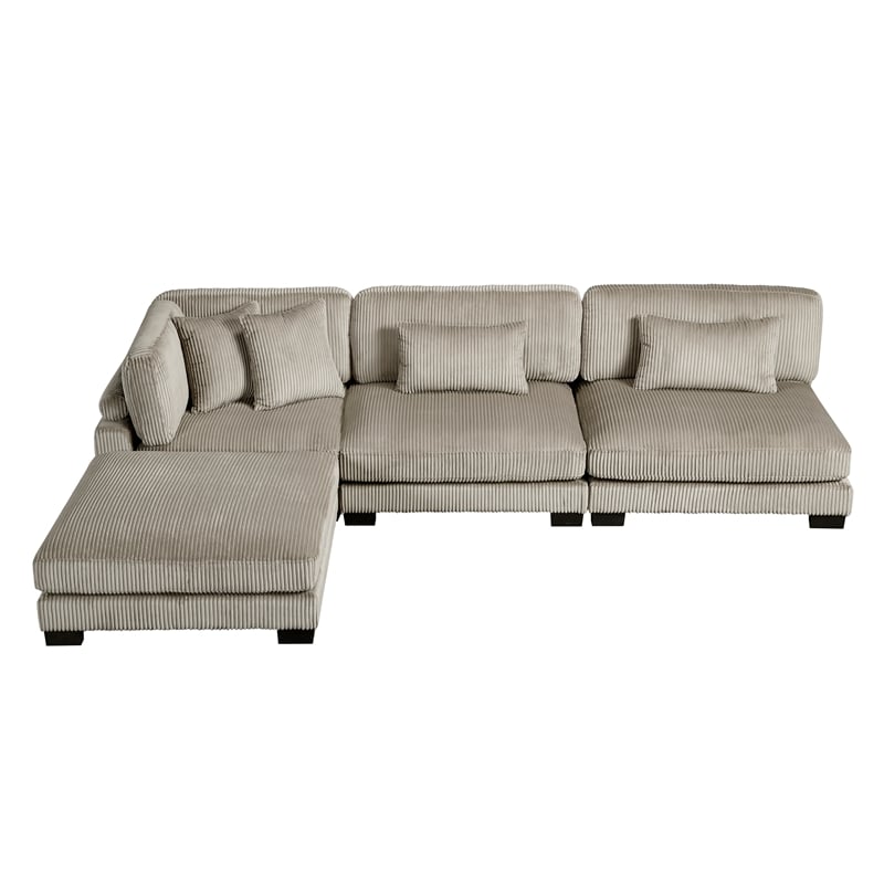 Lexicon Traverse Corduroy 4-Piece Modular Sectional with Ottoman in Taupe