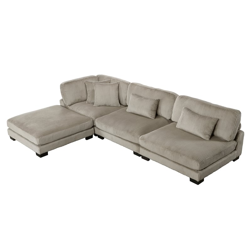 Lexicon Traverse Corduroy 4-Piece Modular Sectional with Ottoman in Taupe