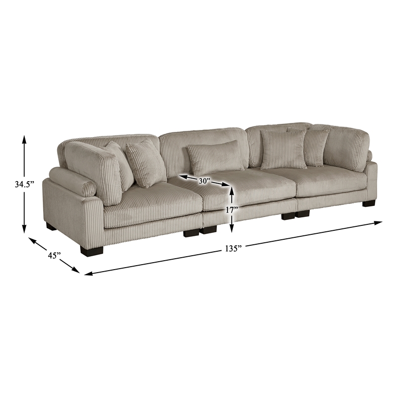 Lexicon Traverse Corduroy Fabric Upholstered Sofa in Taupe