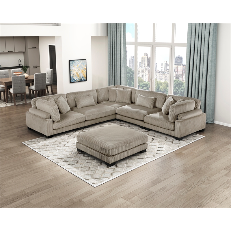 Lexicon Traverse Corduroy 6-Piece Modular Sectional with Ottoman in Taupe