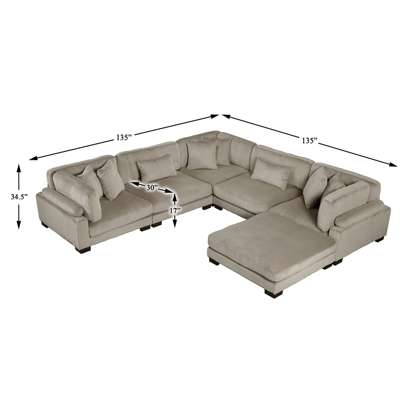 Lexicon Traverse Corduroy 6-Piece Modular Sectional with Ottoman in Taupe
