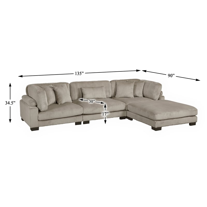 Lexicon Traverse Corduroy 4-Piece Modular Sectional with Ottoman in Taupe
