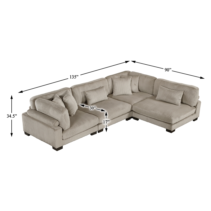 Lexicon Traverse Corduroy 4-Piece Modular Sectional in Taupe