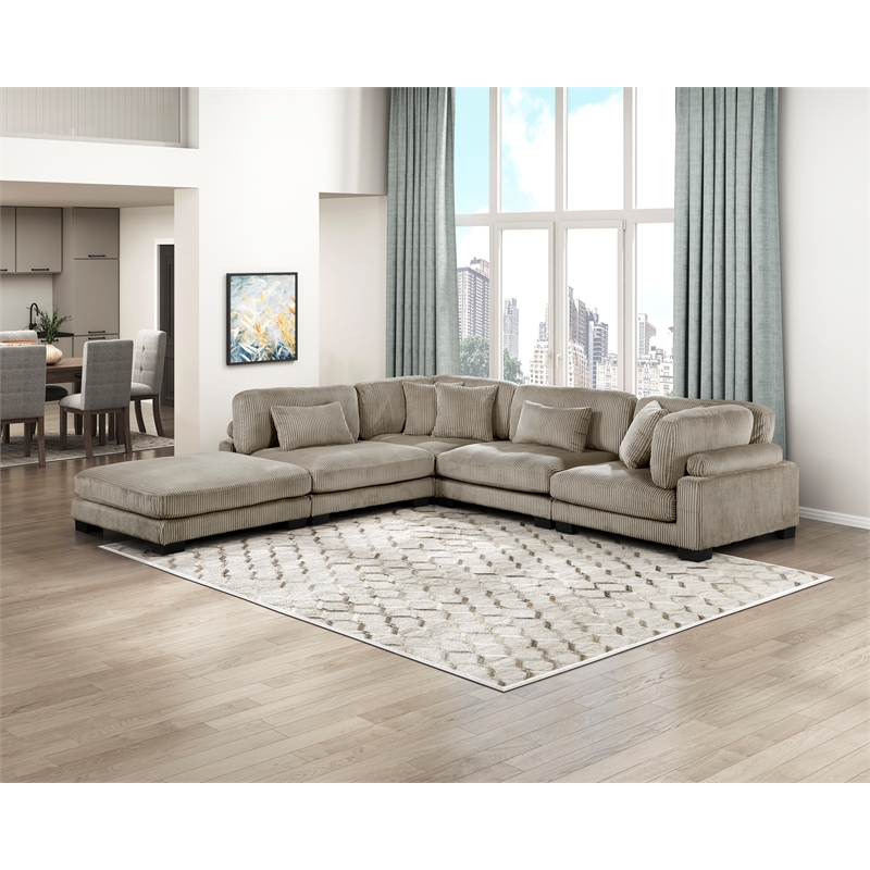 Lexicon Traverse Corduroy 5-Piece Modular Sectional with Ottoman in Taupe