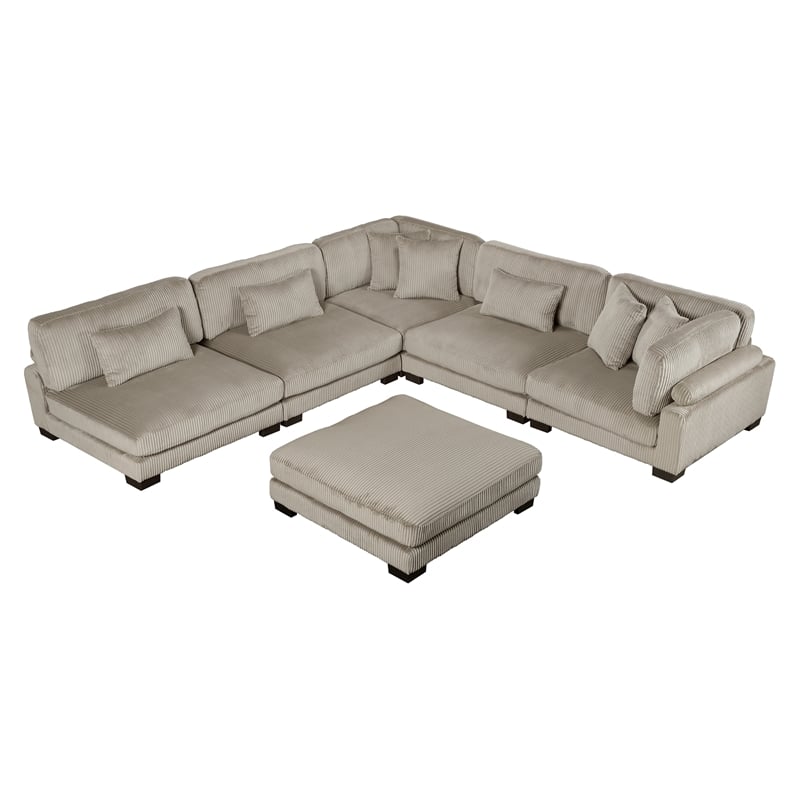 Lexicon Traverse Corduroy 6-Piece Modular Sectional with Ottoman in Taupe