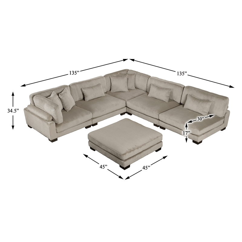 Lexicon Traverse Corduroy 6-Piece Modular Sectional with Ottoman in Taupe