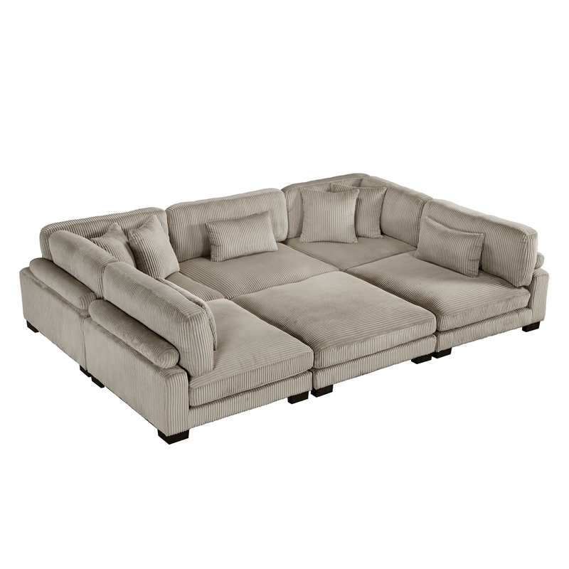 Lexicon Traverse Corduroy 6-Piece Modular Sectional with Ottoman in Taupe
