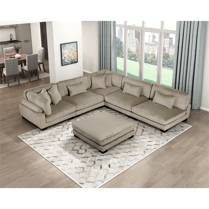 Lexicon Traverse Corduroy 6-Piece Modular Sectional with Ottoman in Taupe