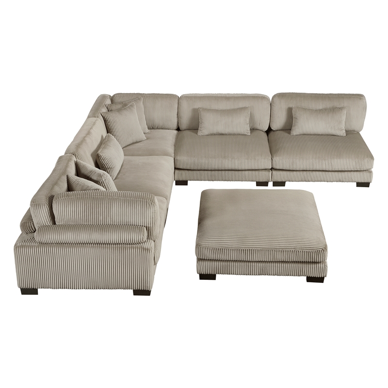 Lexicon Traverse Corduroy 6-Piece Modular Sectional with Ottoman in Taupe