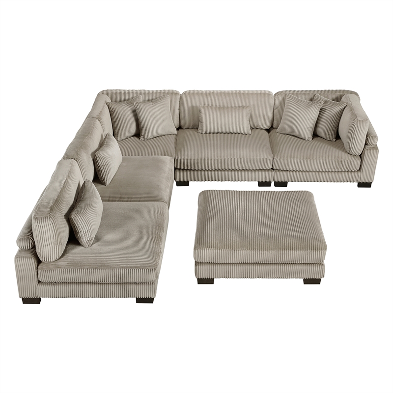 Lexicon Traverse Corduroy 6-Piece Modular Sectional with Ottoman in Taupe
