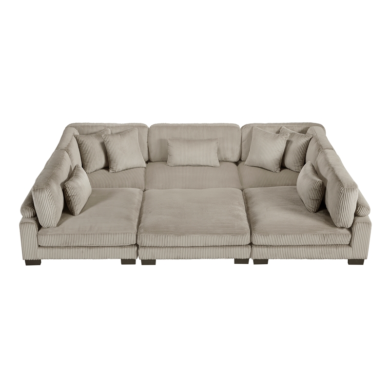 Lexicon Traverse Corduroy 6-Piece Modular Sectional with Ottoman in Taupe