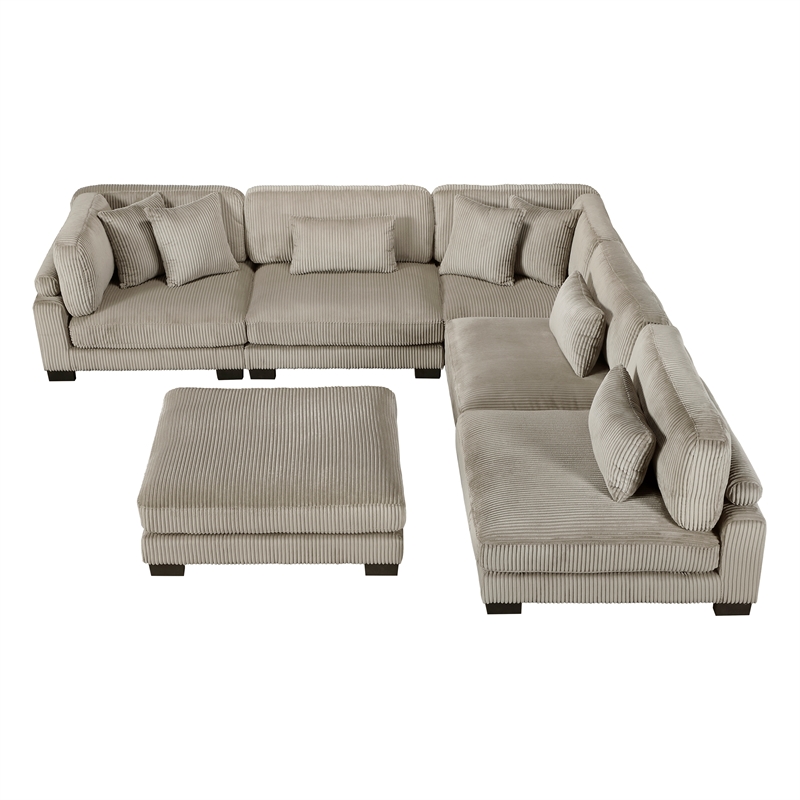Lexicon Traverse Corduroy 6-Piece Modular Sectional with Ottoman in Taupe