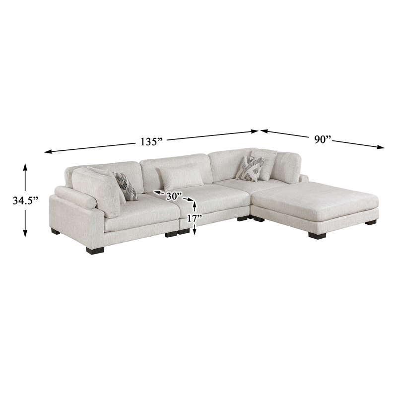 Lexicon Corydon Microfiber 4-Piece Modular Sectional with Ottoman in Beige