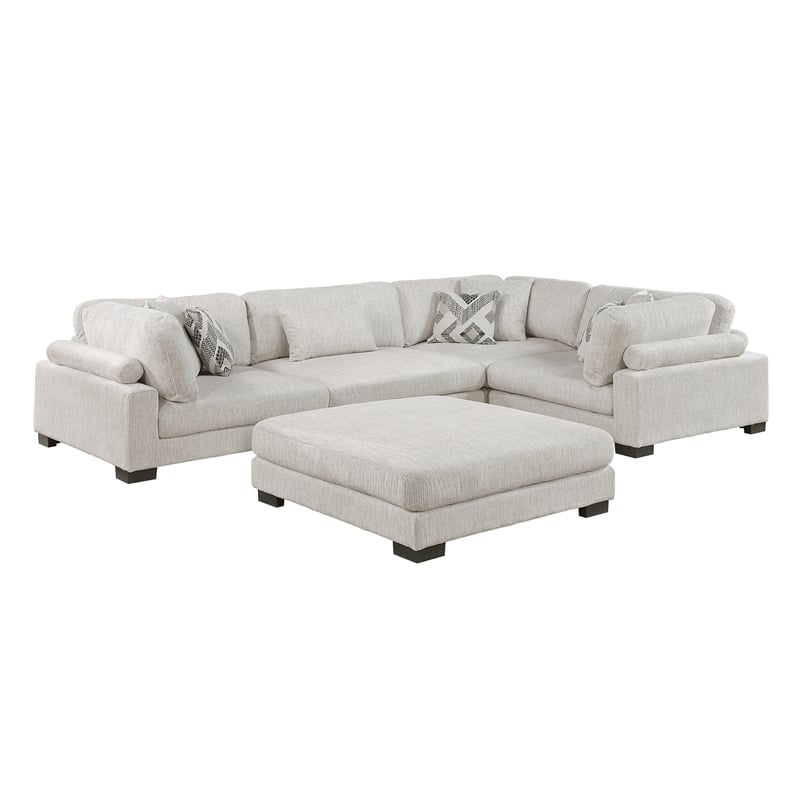 Lexicon Corydon Microfiber 5-Piece Modular Sectional with Ottoman in Beige